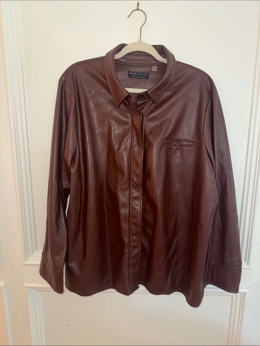 Bagatelle Collection Brown Faux Leather Button-Down Shirt